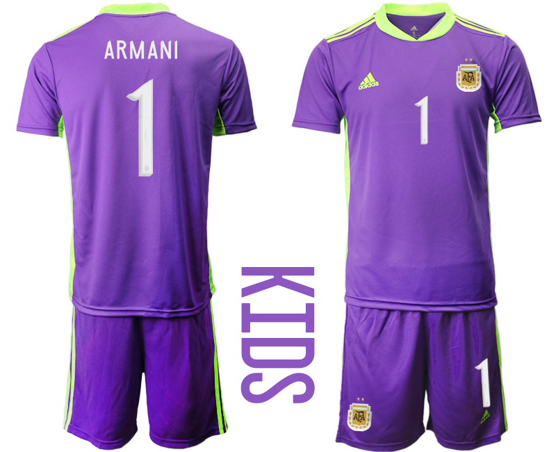 Youth 2020-2021 Season National team Argentina goalkeeper purple #1 Soccer Jersey->customized soccer jersey->Custom Jersey